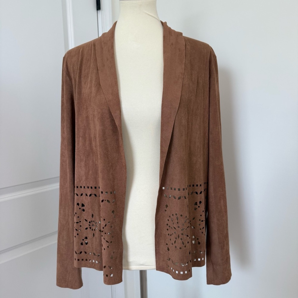 NWT Faux Suede Jacket Blazer Cognac Cutout Western Boho Festival Size Small‎